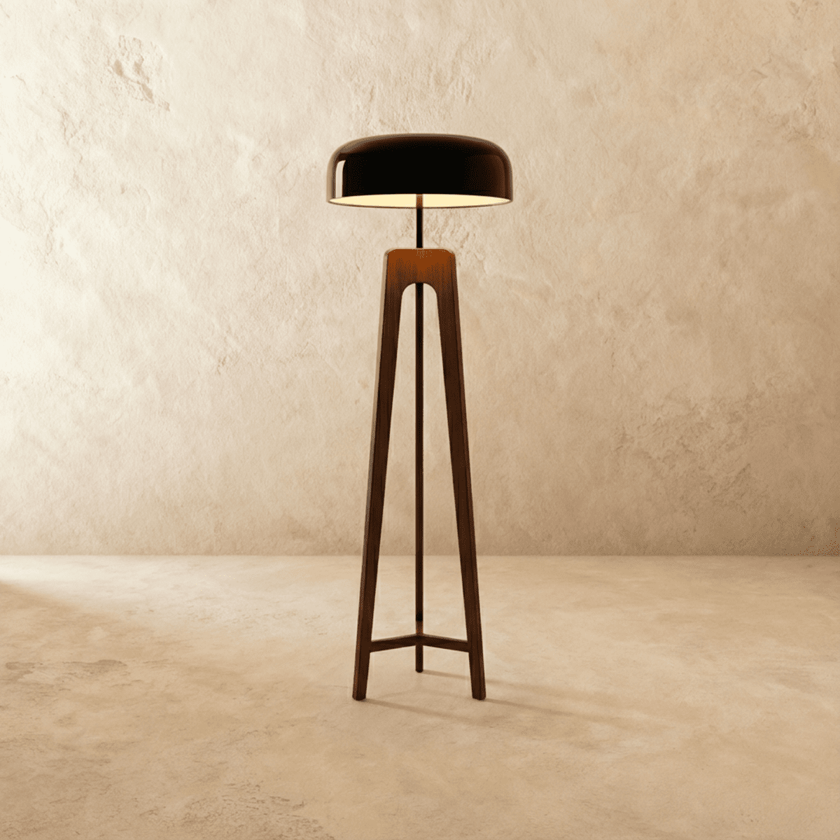 Emberwood Modern Wood Tripod Lamp With Black Acrylic Shade