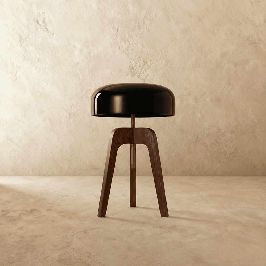 Emberwood Modern Wood Tripod Lamp With Black Acrylic Shade