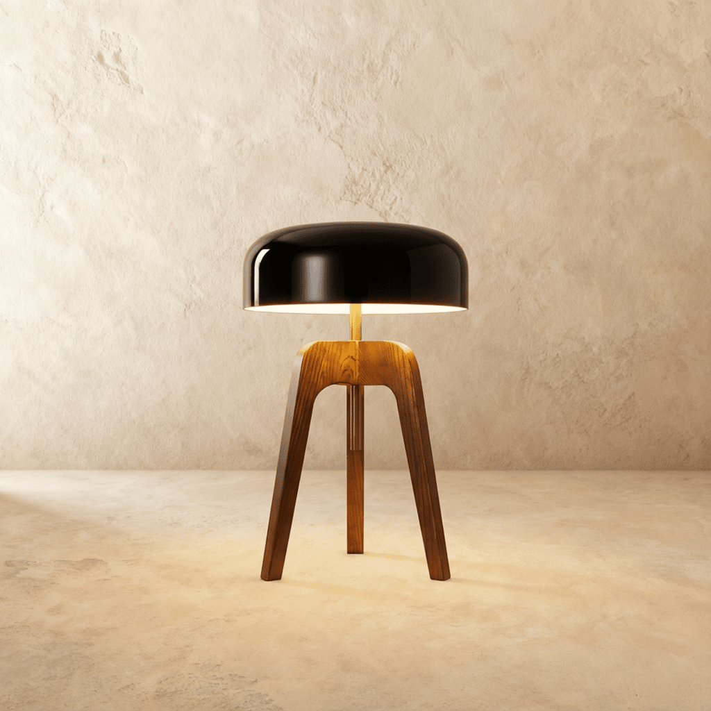 Emberwood Modern Wood Tripod Lamp With Black Acrylic Shade