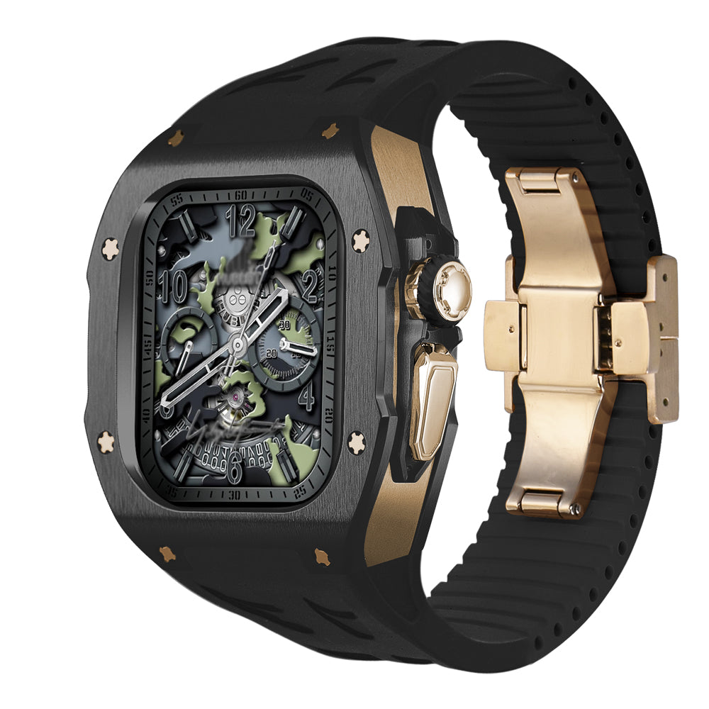 Kit de modification de boîtier en titane pour Apple Watch Ultra avec bracelet en caoutchouc fluoré