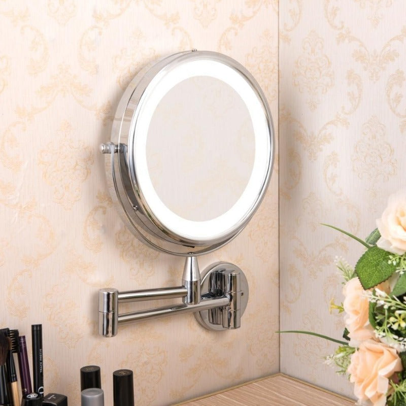 Dual-Arm LED Makeup Mirror, 1X & 7X Magnification, Wall-Mounted