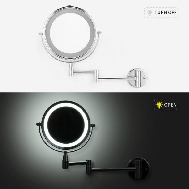 Dual-Arm LED Makeup Mirror, 1X & 7X Magnification, Wall-Mounted