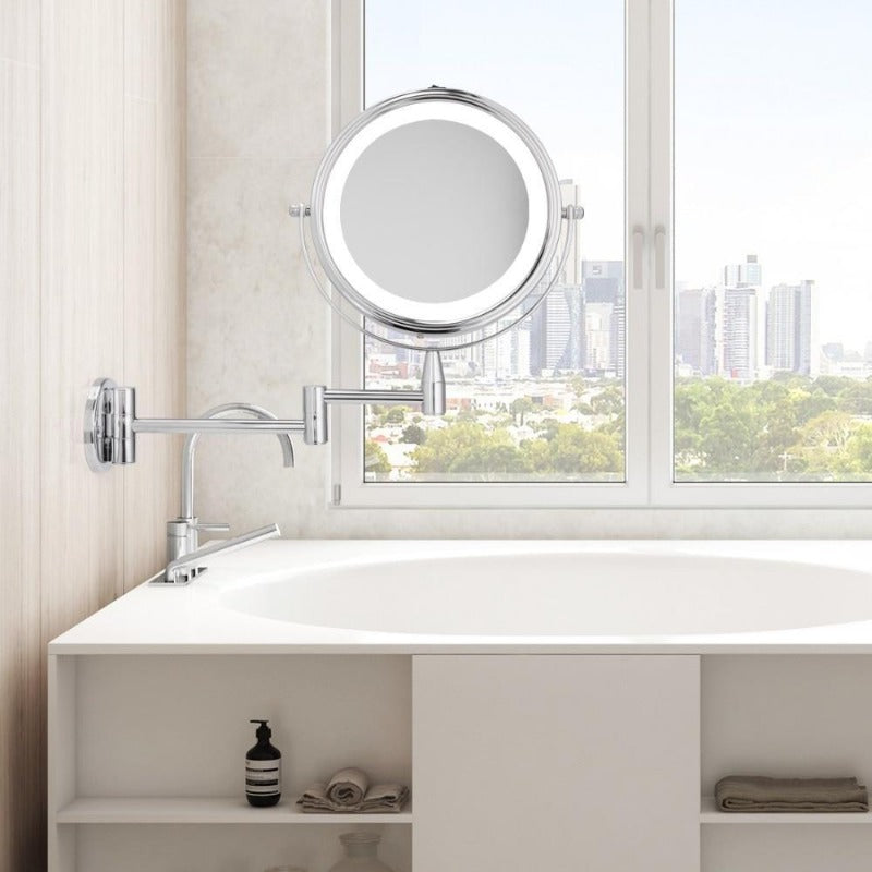 Dual-Arm LED Makeup Mirror, 1X & 7X Magnification, Wall-Mounted