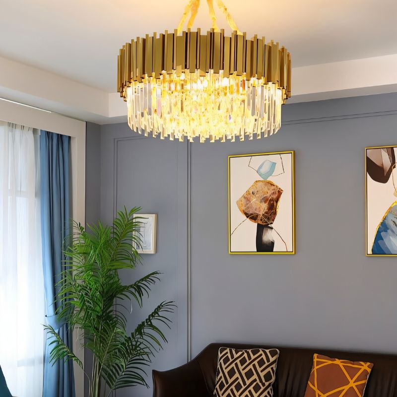 Luminara Cascade Crystal Chandelier In Gold Finish For Dining Rooms
