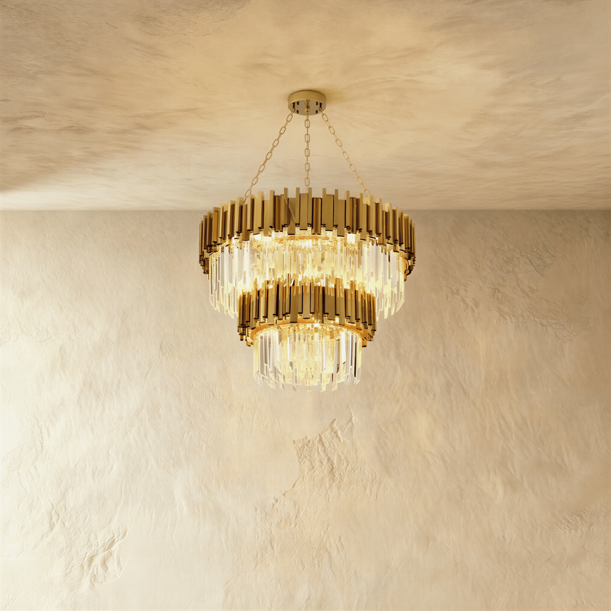 Luminara Cascade Crystal Chandelier In Gold Finish For Dining Rooms