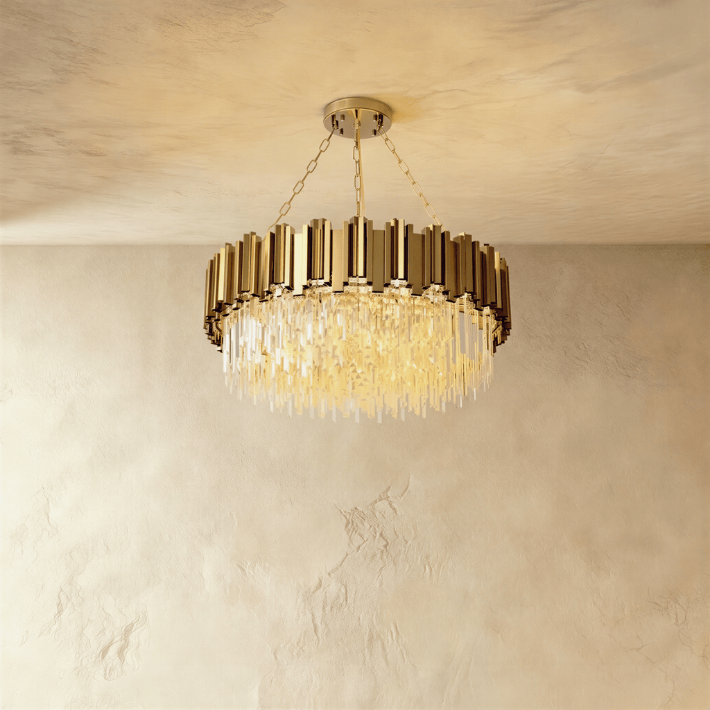 Luminara Cascade Crystal Chandelier In Gold Finish For Dining Rooms
