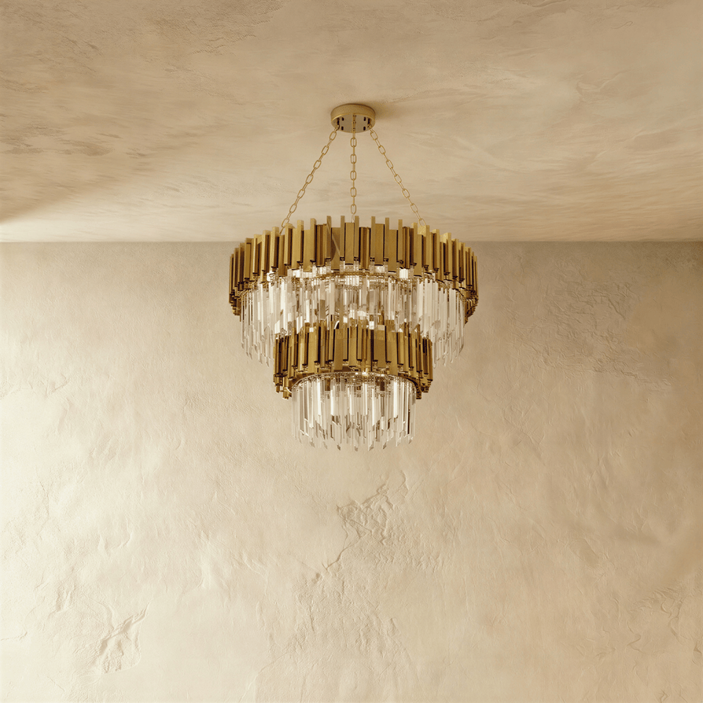 Luminara Cascade Crystal Chandelier In Gold Finish For Dining Rooms