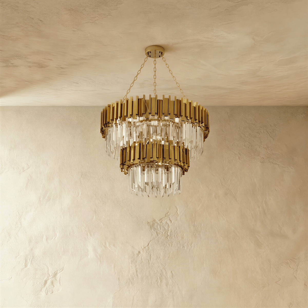Luminara Cascade Crystal Chandelier In Gold Finish For Dining Rooms