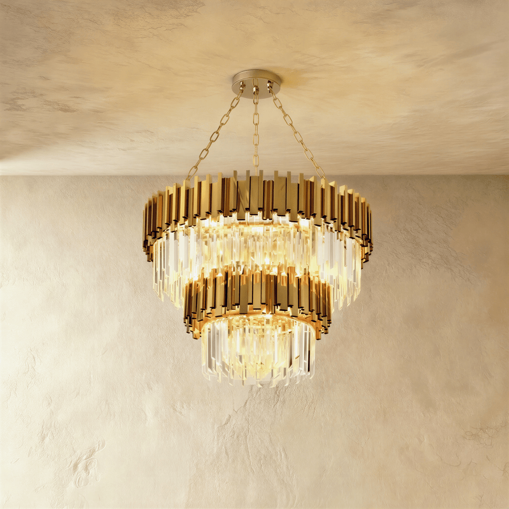 Luminara Cascade Crystal Chandelier In Gold Finish For Dining Rooms