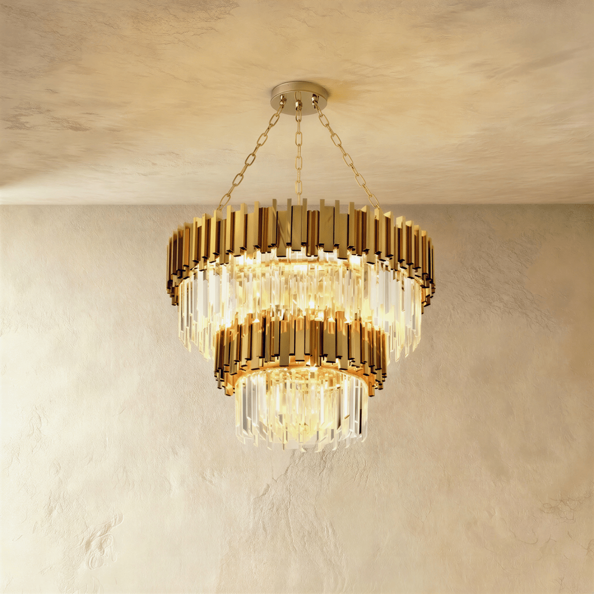Luminara Cascade Crystal Chandelier In Gold Finish For Dining Rooms