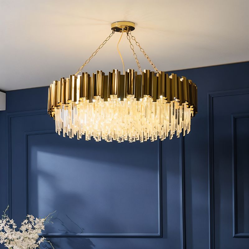 Luminara Cascade Crystal Chandelier In Gold Finish For Dining Rooms
