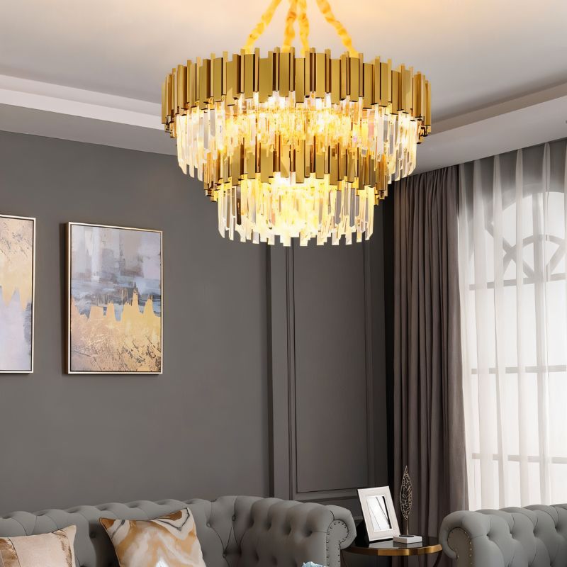Luminara Cascade Crystal Chandelier In Gold Finish For Dining Rooms