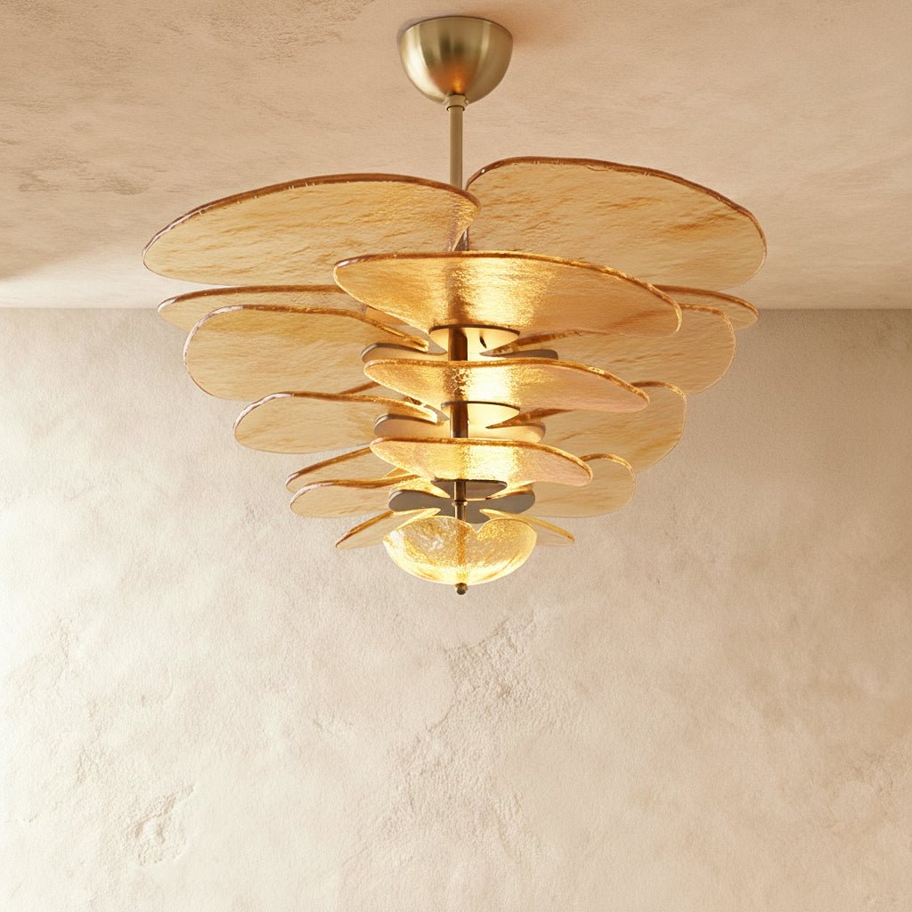 Elegant Emerald Murano Petal Chandelier With Gold Accents