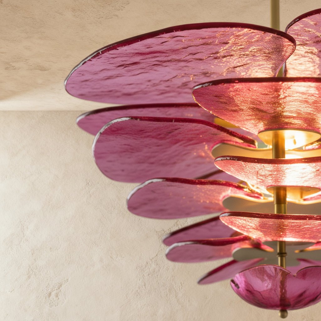 Elegant Emerald Murano Petal Chandelier With Gold Accents