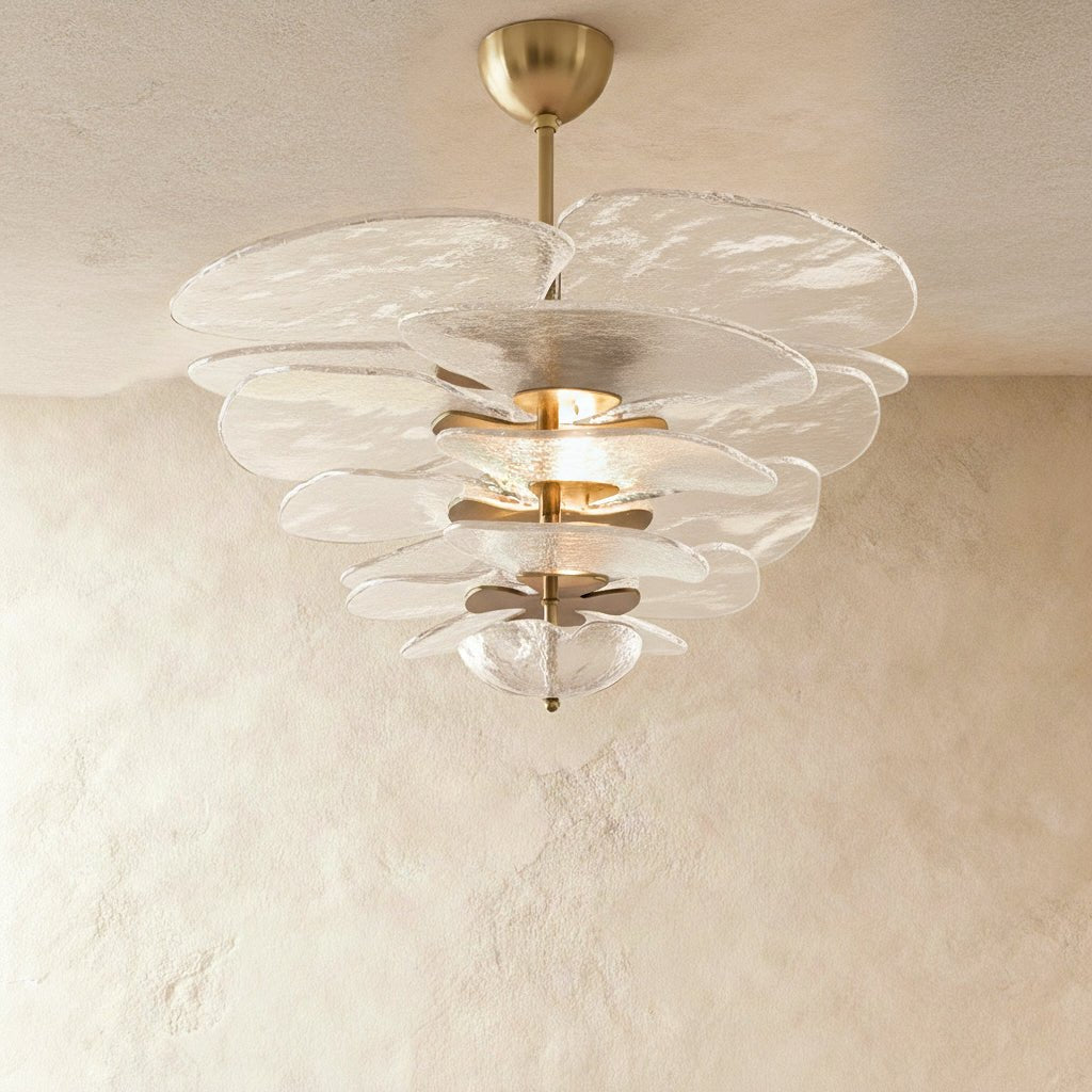 Elegant Emerald Murano Petal Chandelier With Gold Accents