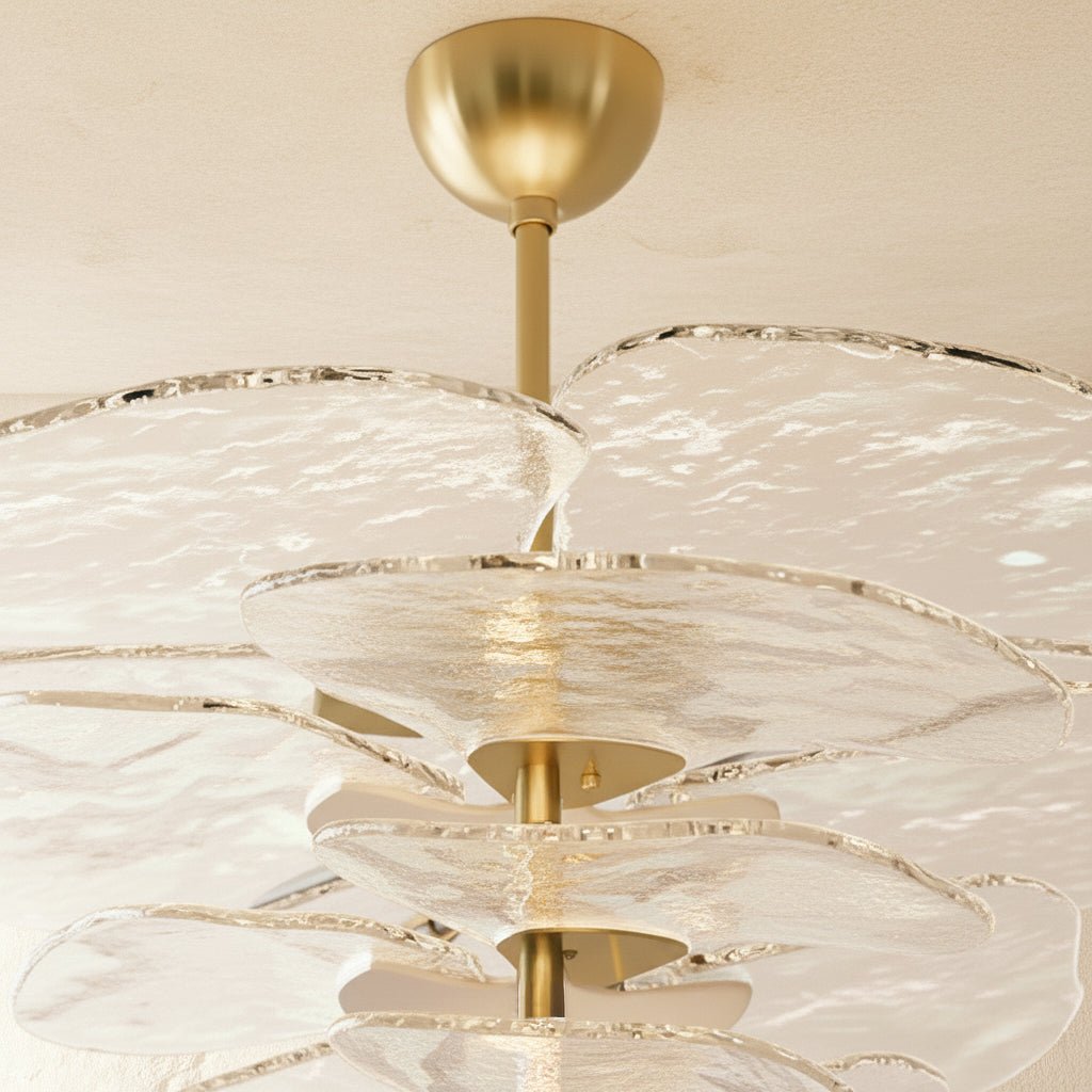 Elegant Emerald Murano Petal Chandelier With Gold Accents