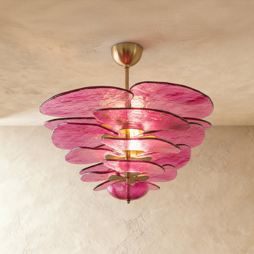 Elegant Emerald Murano Petal Chandelier With Gold Accents