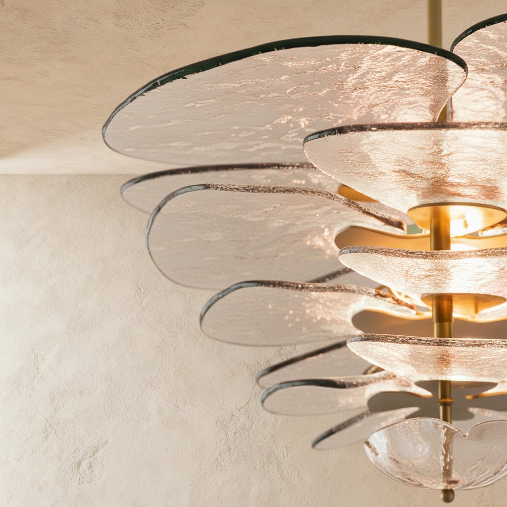 Elegant Emerald Murano Petal Chandelier With Gold Accents