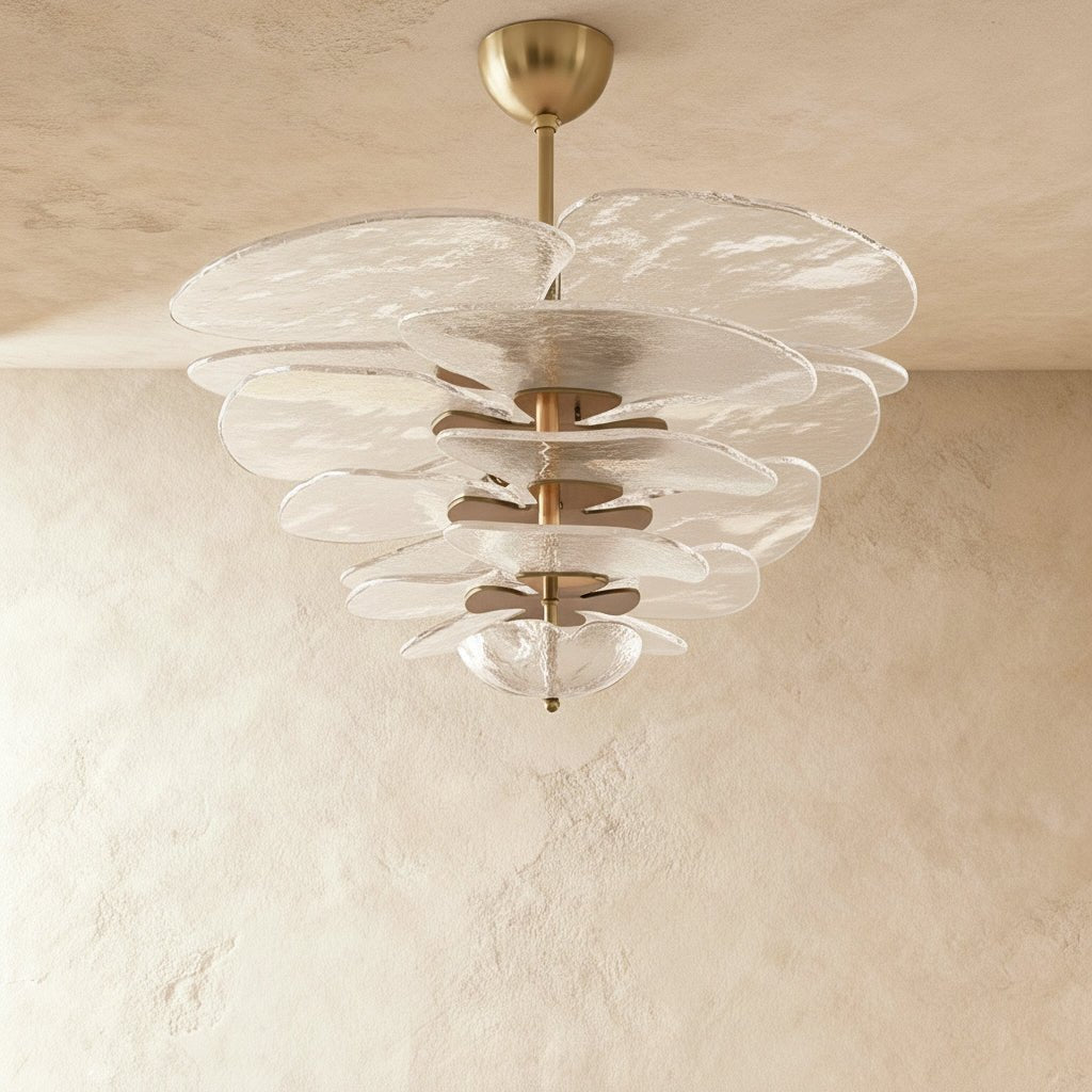 Elegant Emerald Murano Petal Chandelier With Gold Accents