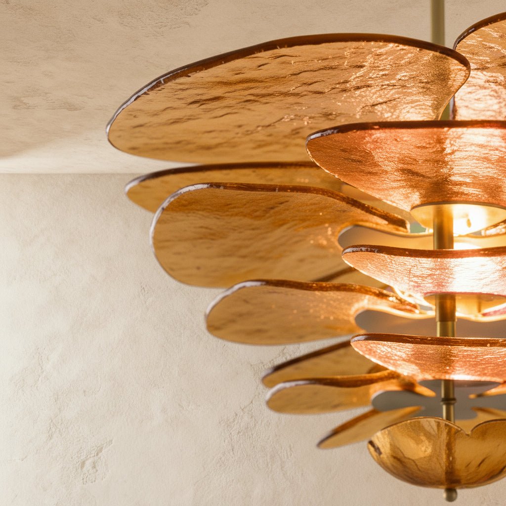 Elegant Emerald Murano Petal Chandelier With Gold Accents