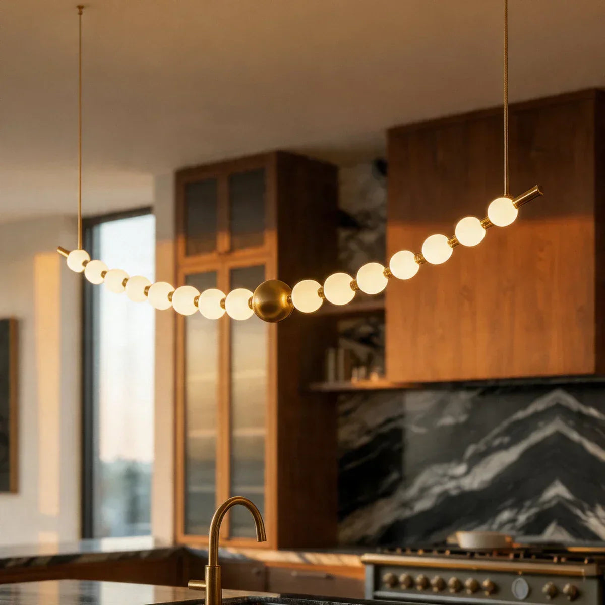 Aurora Copper Pearl Chandelier With Gold Finish And Pearlescent Shades