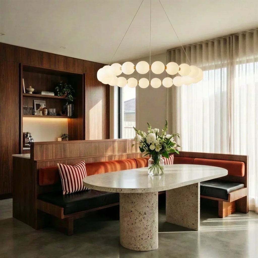 Aurora Copper Pearl Chandelier With Gold Finish And Pearlescent Shades