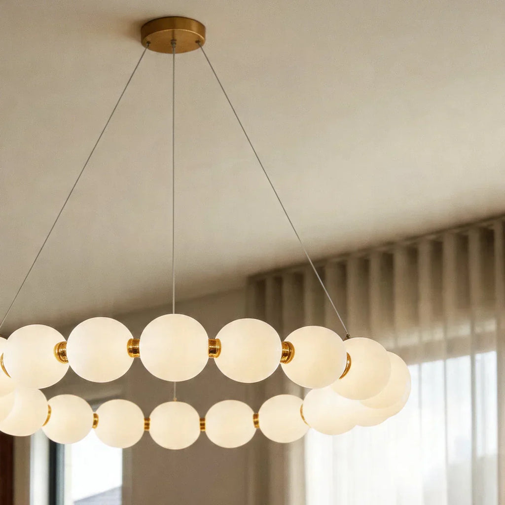 Aurora Copper Pearl Chandelier With Gold Finish And Pearlescent Shades
