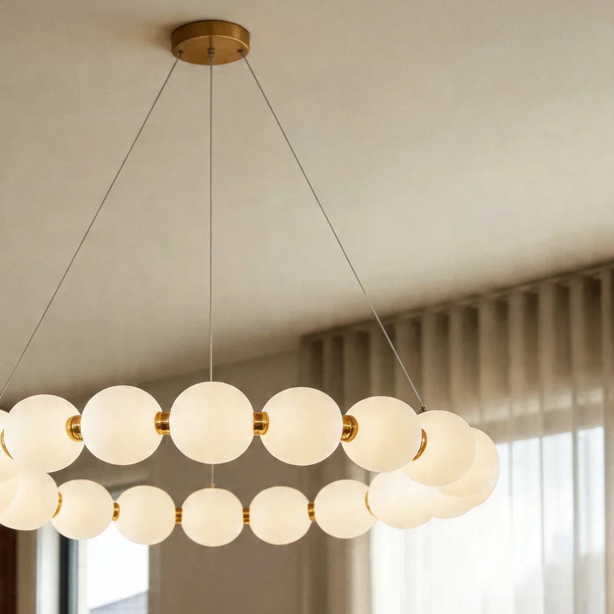 Aurora Copper Pearl Chandelier With Gold Finish And Pearlescent Shades