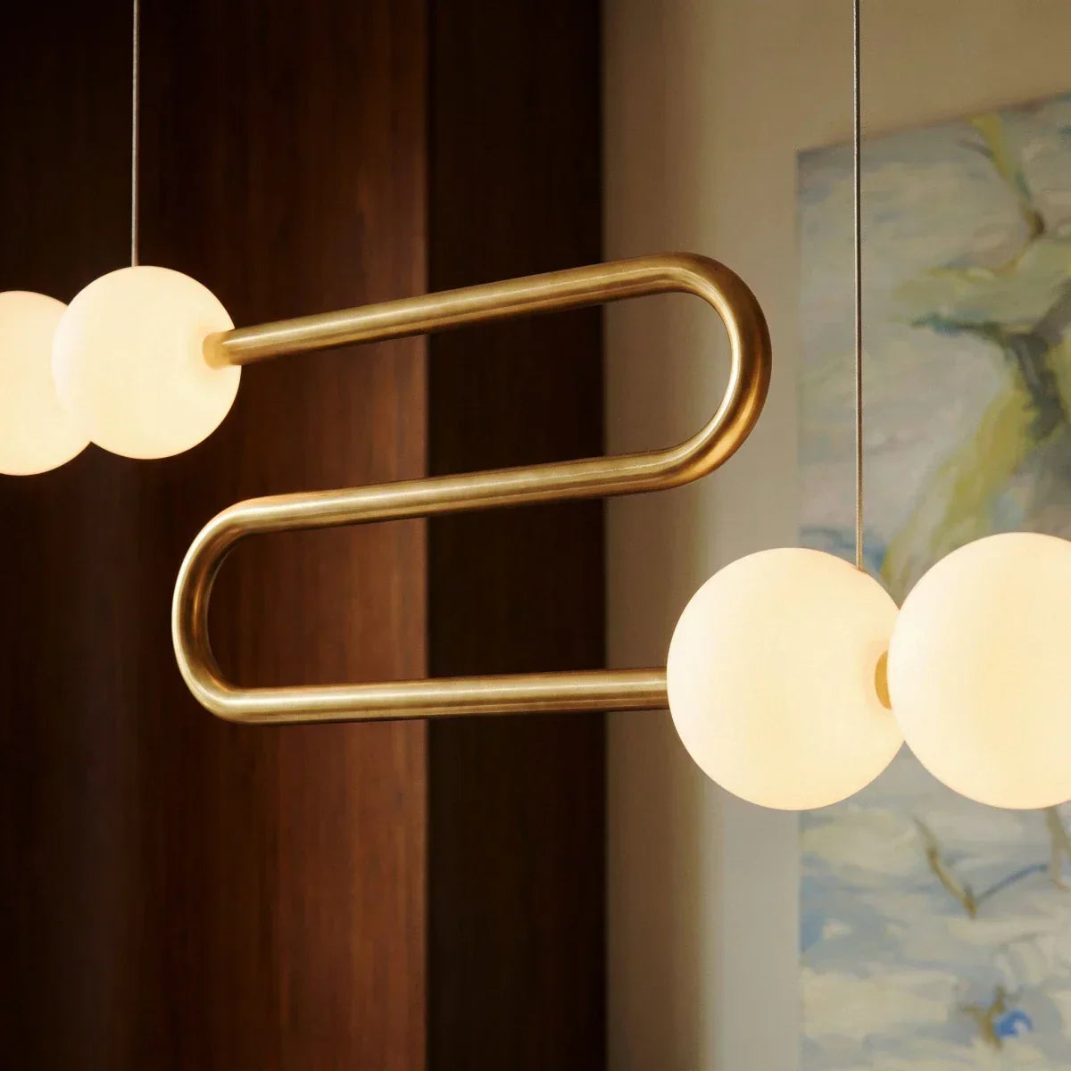 Aurora Copper Pearl Chandelier With Gold Finish And Pearlescent Shades