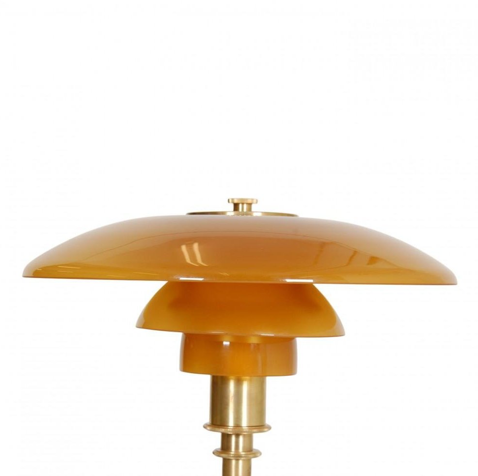Geometryczna lampka biurkowa z miedzianą podstawą, lampa stołowa Asterin w stylu art déco