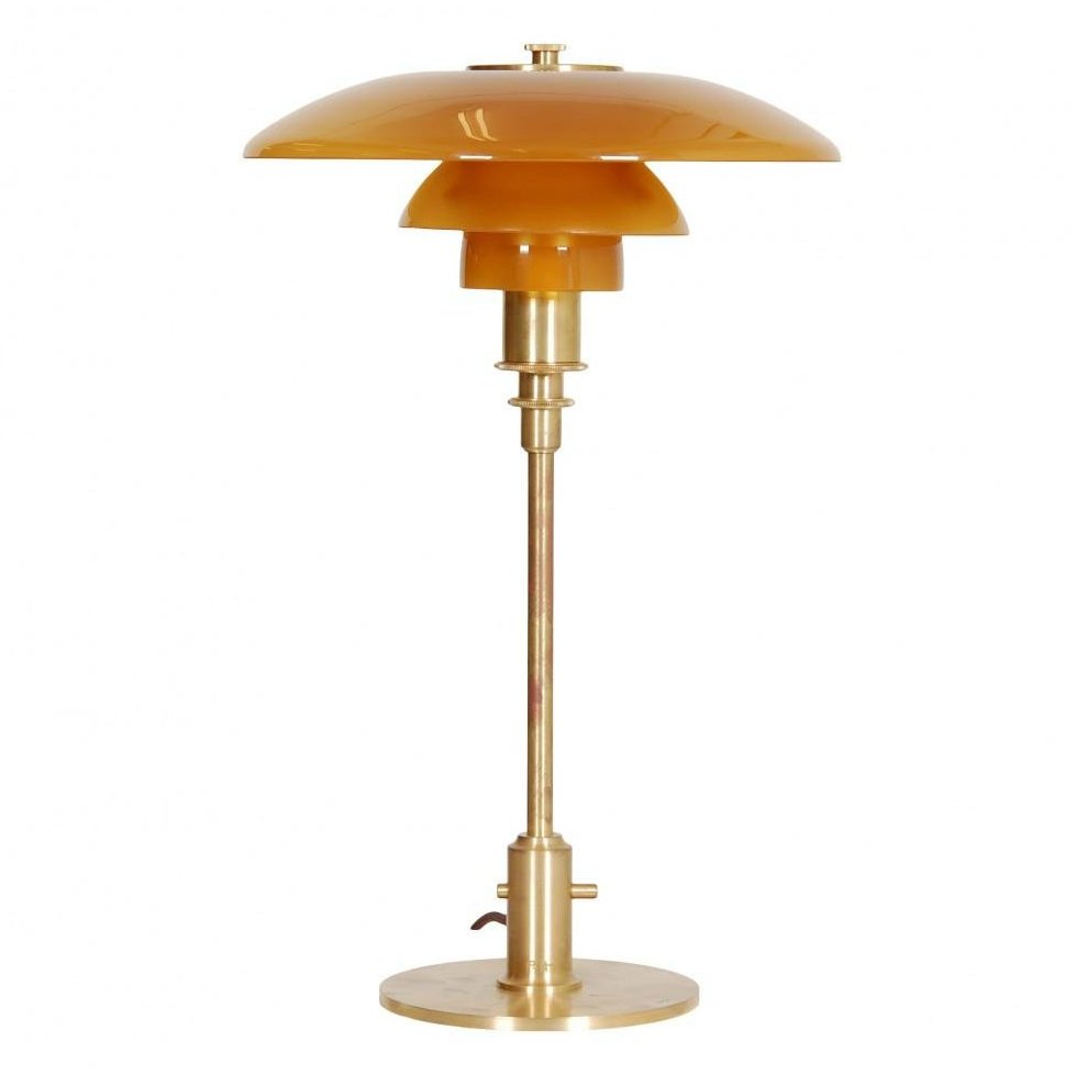 Geometryczna lampka biurkowa z miedzianą podstawą, lampa stołowa Asterin w stylu art déco