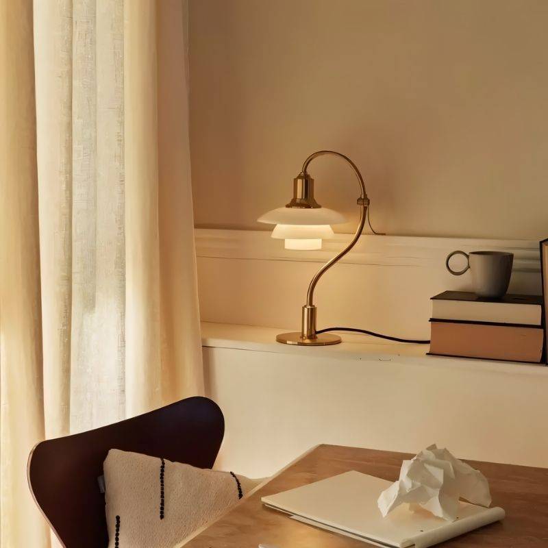 Aurelia Frosted Glass Desk Lamp With Aluminum Arm And Soft Ambient Lighting