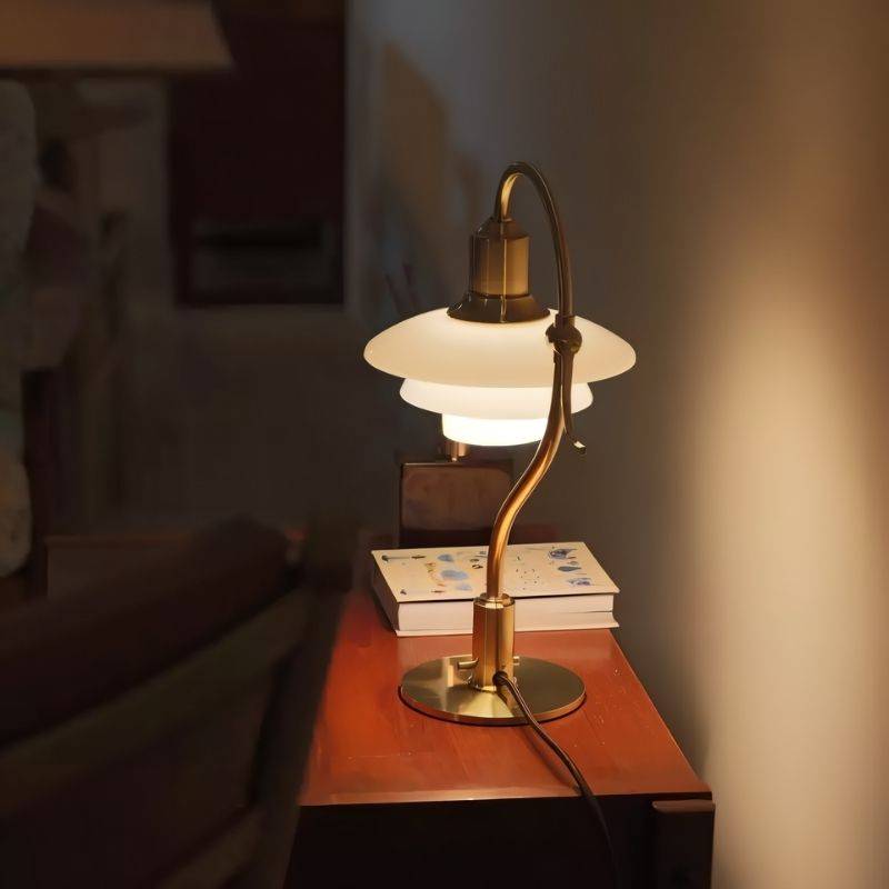 Aurelia Frosted Glass Desk Lamp With Aluminum Arm And Soft Ambient Lighting
