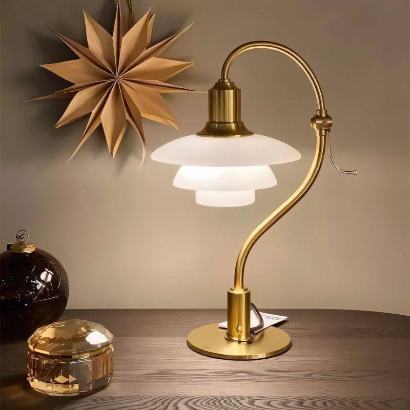 Aurelia Frosted Glass Desk Lamp With Aluminum Arm And Soft Ambient Lighting