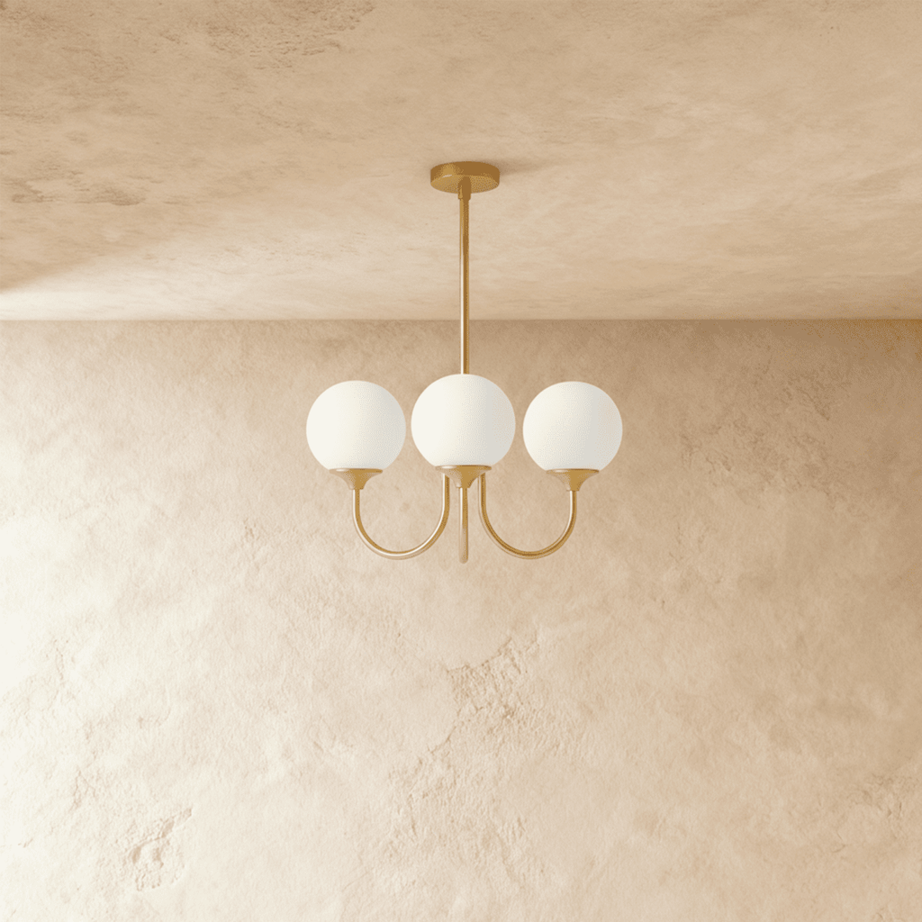 Gold Finish Chandelier With Glass Shades In Peach Pink Or White