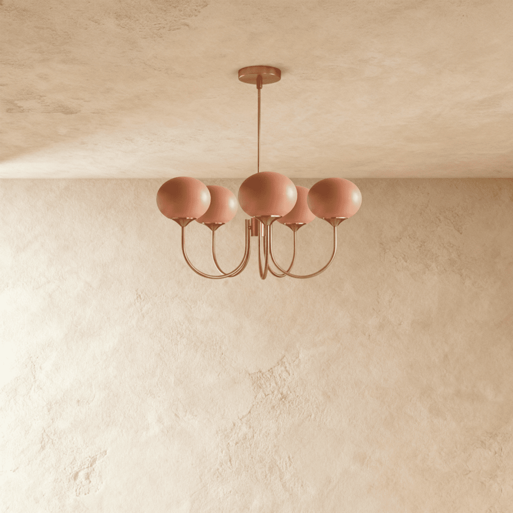 Gold Finish Chandelier With Glass Shades In Peach Pink Or White