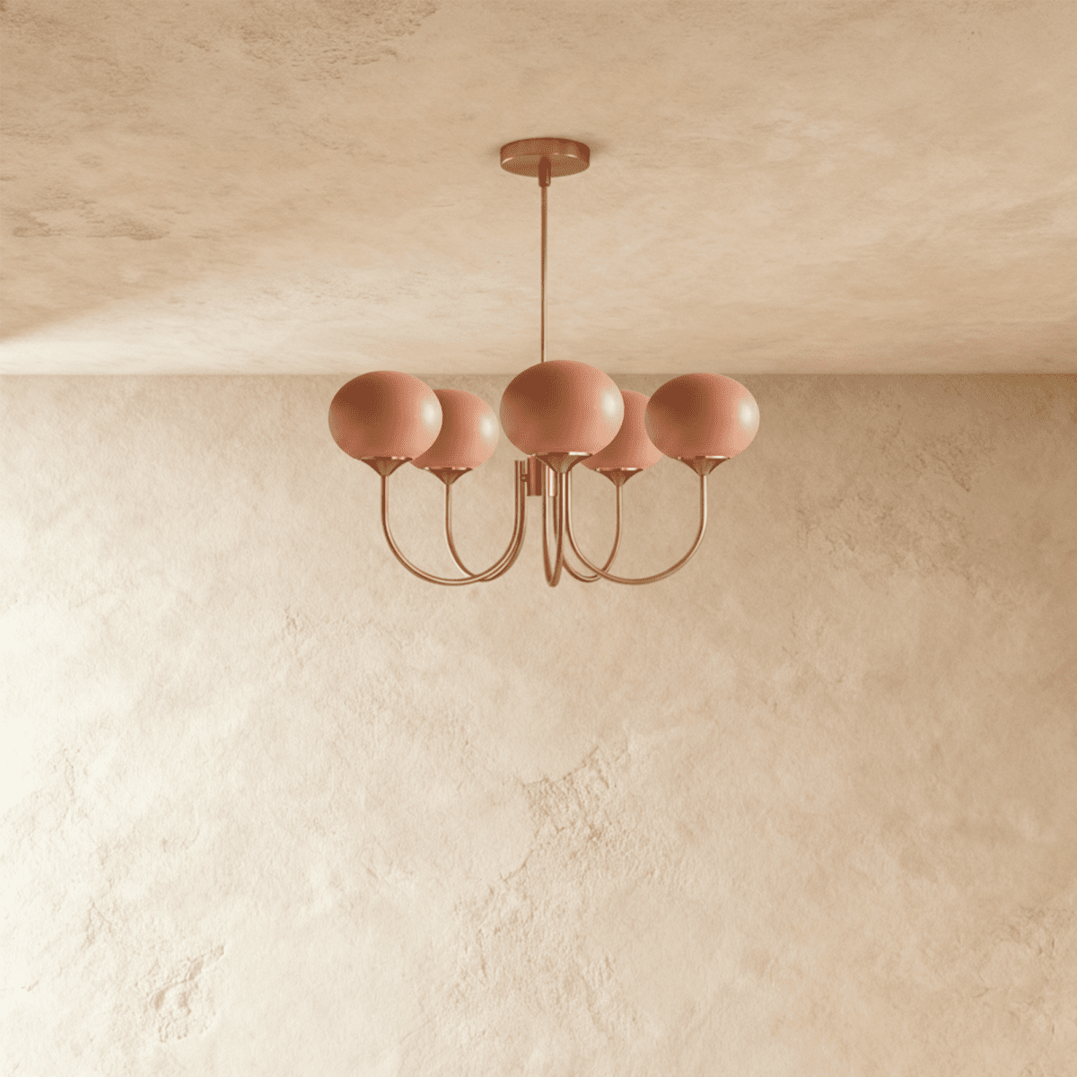 Gold Finish Chandelier With Glass Shades In Peach Pink Or White