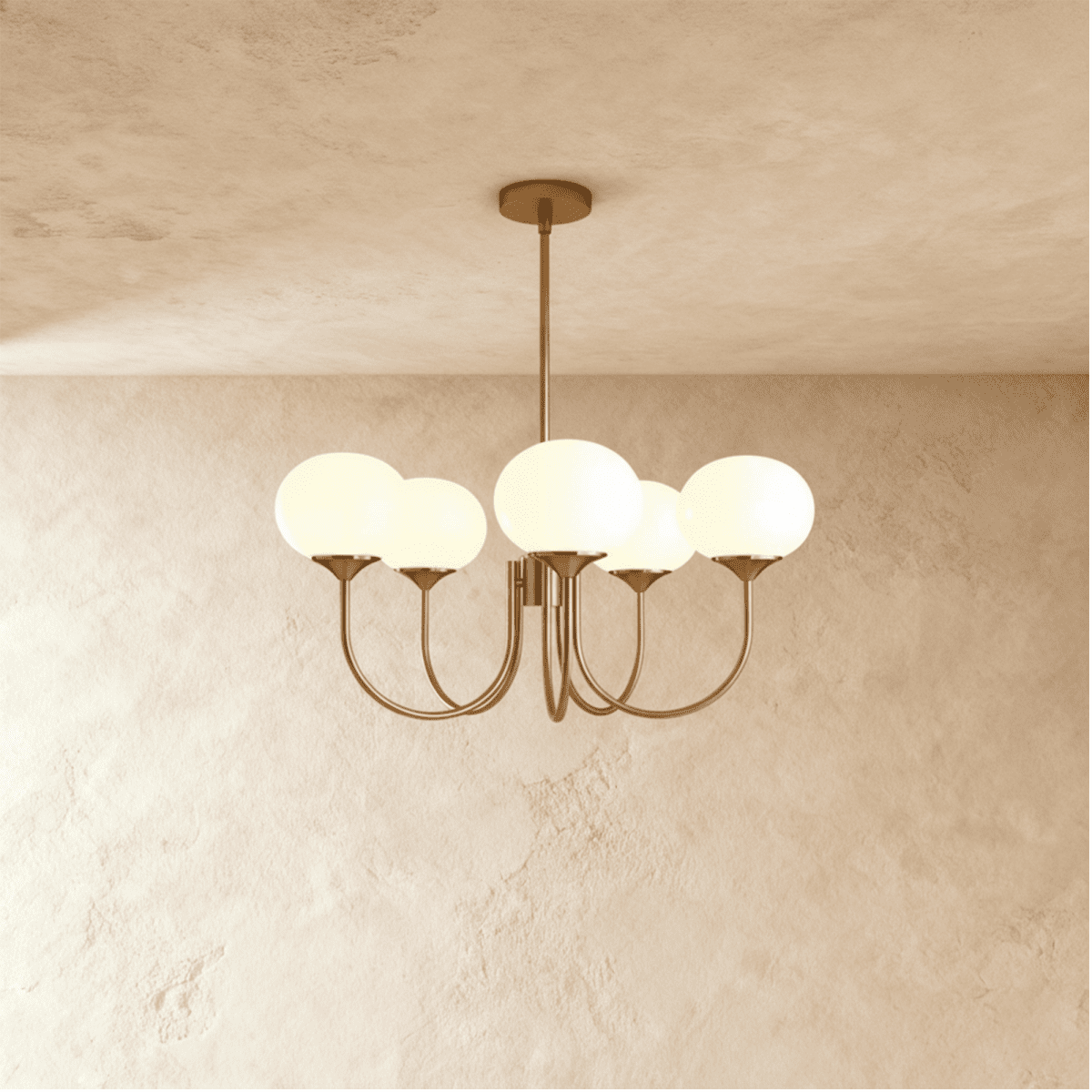 Gold Finish Chandelier With Glass Shades In Peach Pink Or White