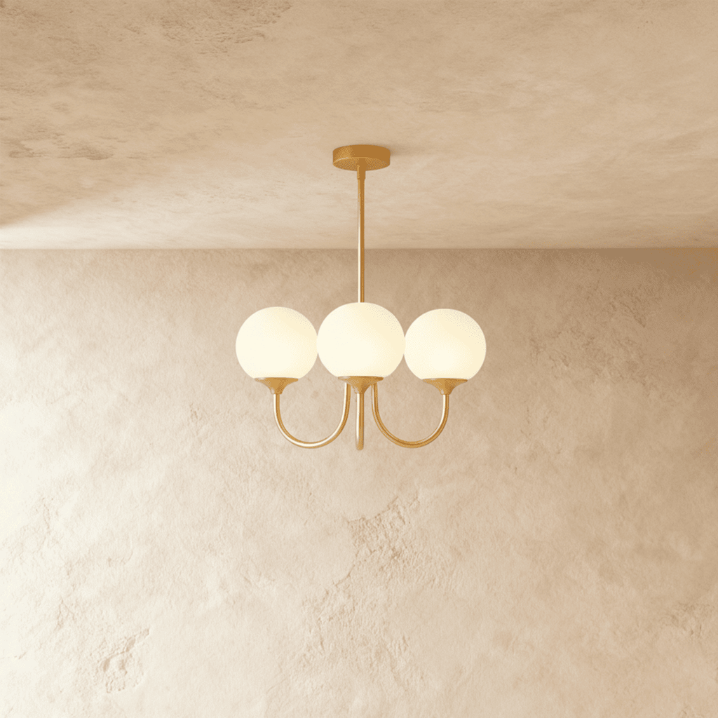 Gold Finish Chandelier With Glass Shades In Peach Pink Or White