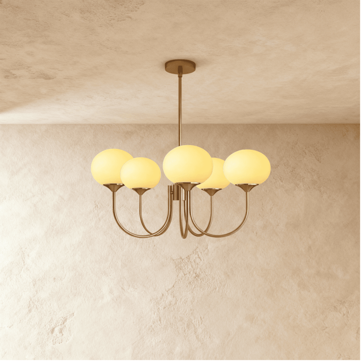 Gold Finish Chandelier With Glass Shades In Peach Pink Or White