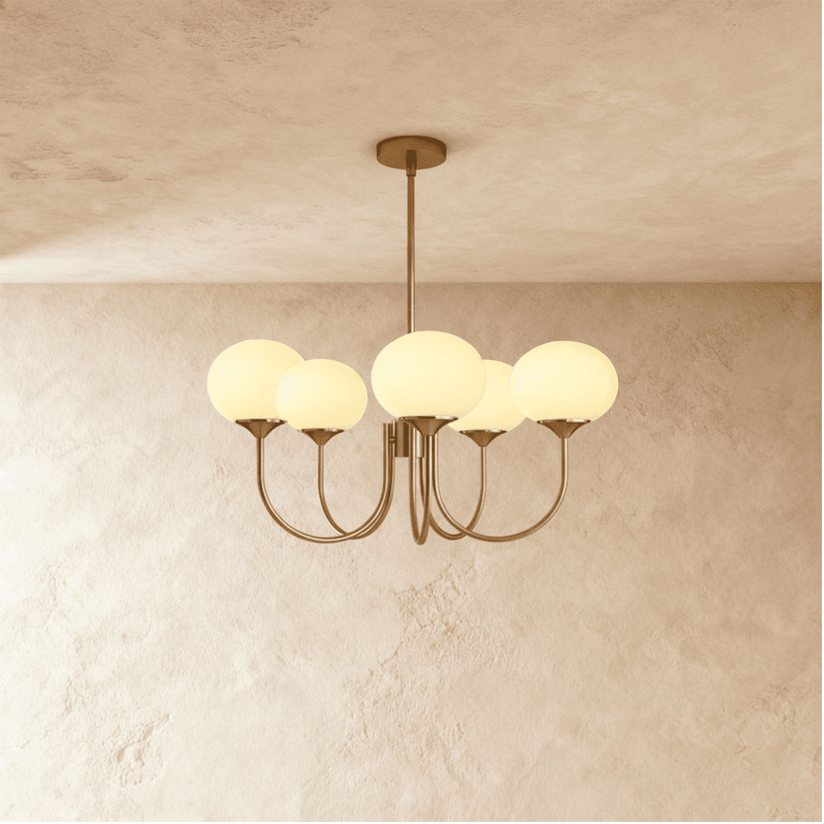 Gold Finish Chandelier With Glass Shades In Peach Pink Or White