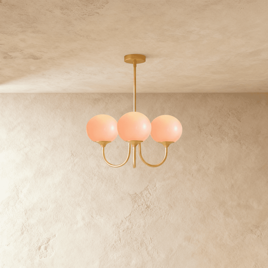 Gold Finish Chandelier With Glass Shades In Peach Pink Or White