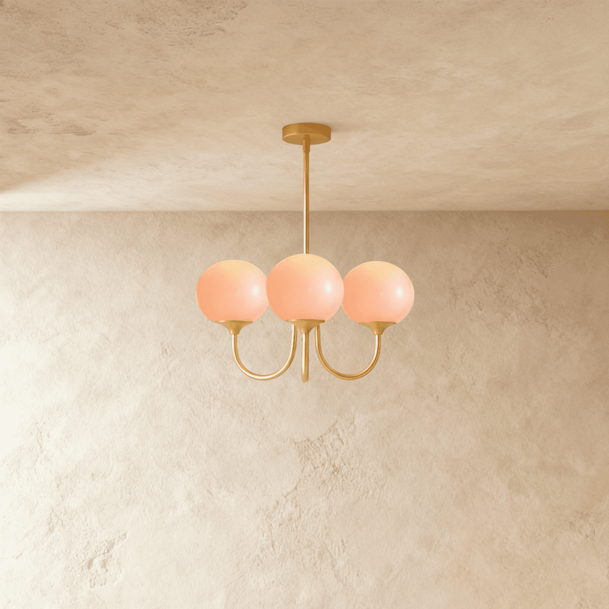 Gold Finish Chandelier With Glass Shades In Peach Pink Or White