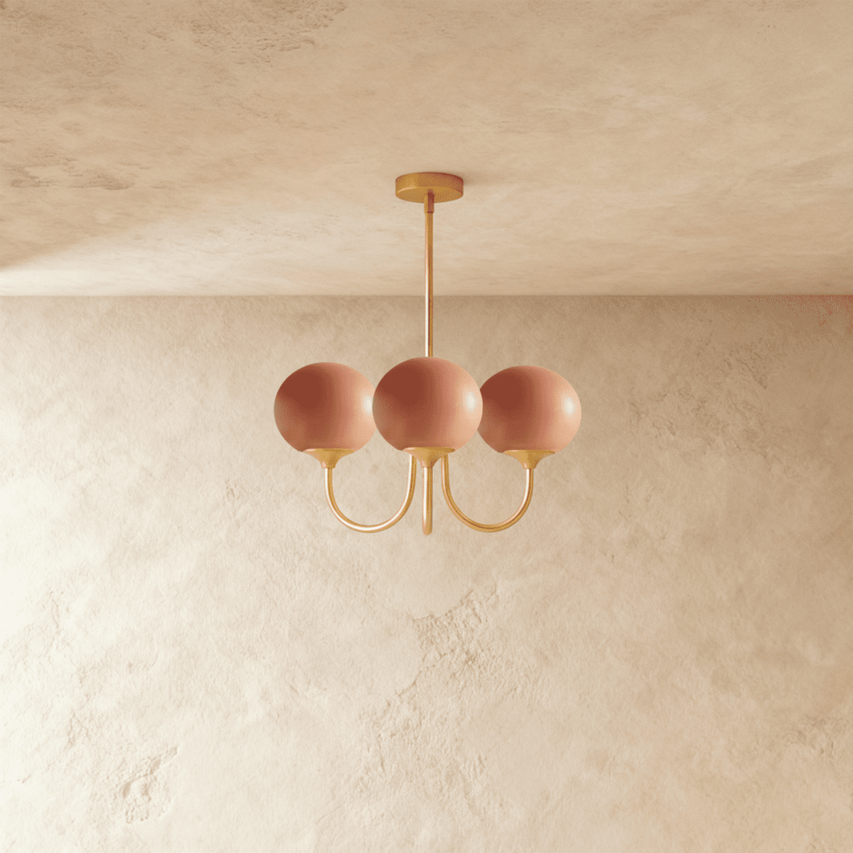Gold Finish Chandelier With Glass Shades In Peach Pink Or White