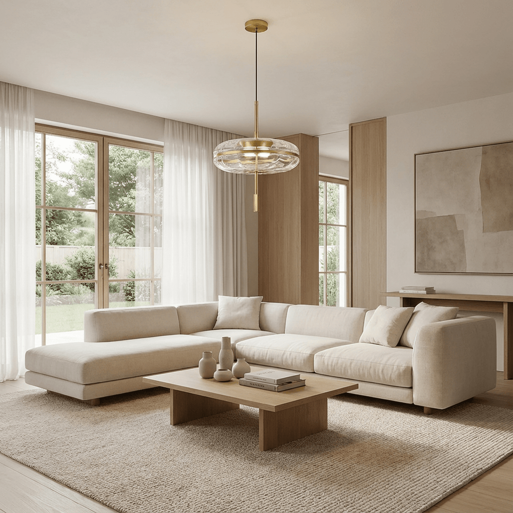 Rippled Glass Pendant Light With Sculptural Metal Frame And Soft Glow