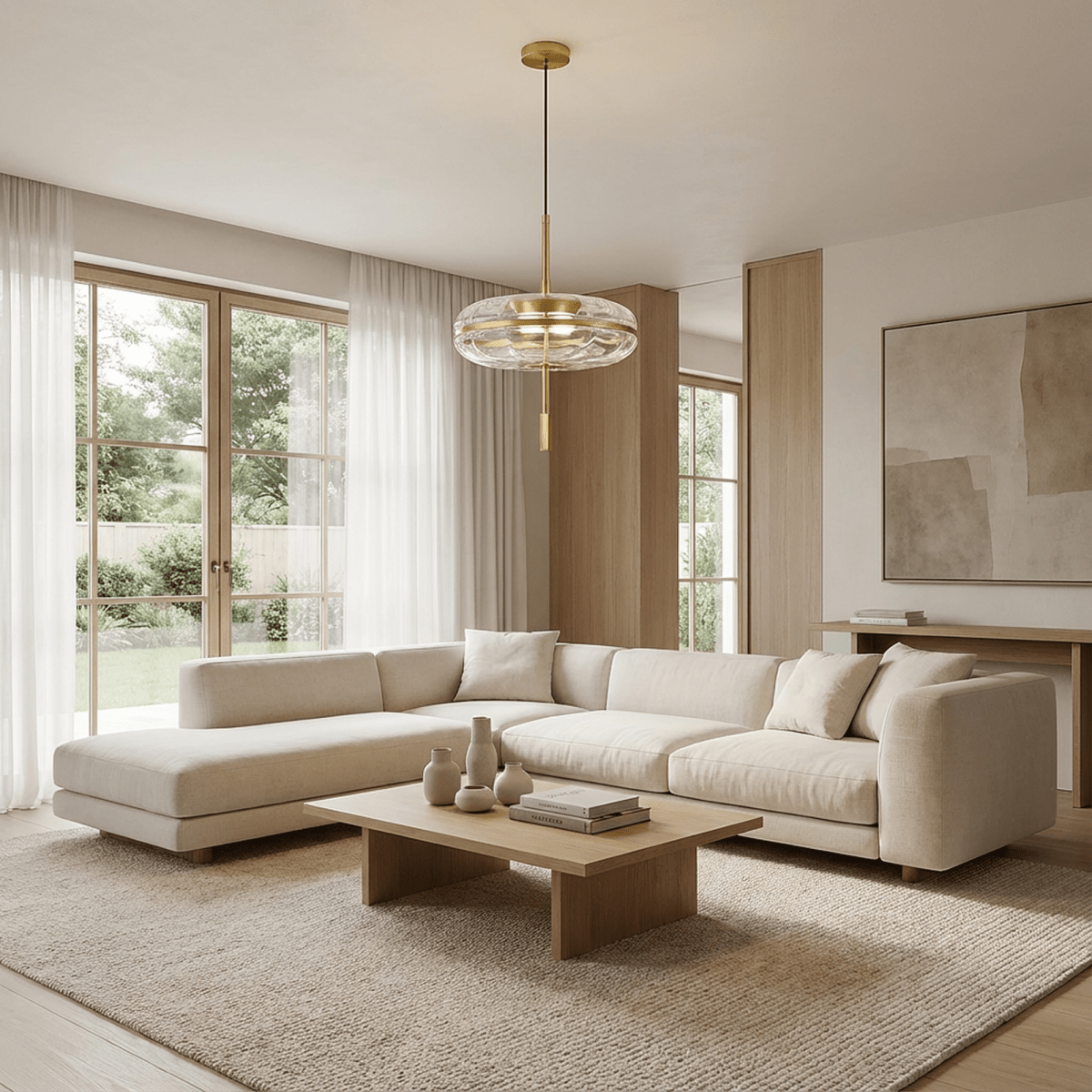 Rippled Glass Pendant Light With Sculptural Metal Frame And Soft Glow