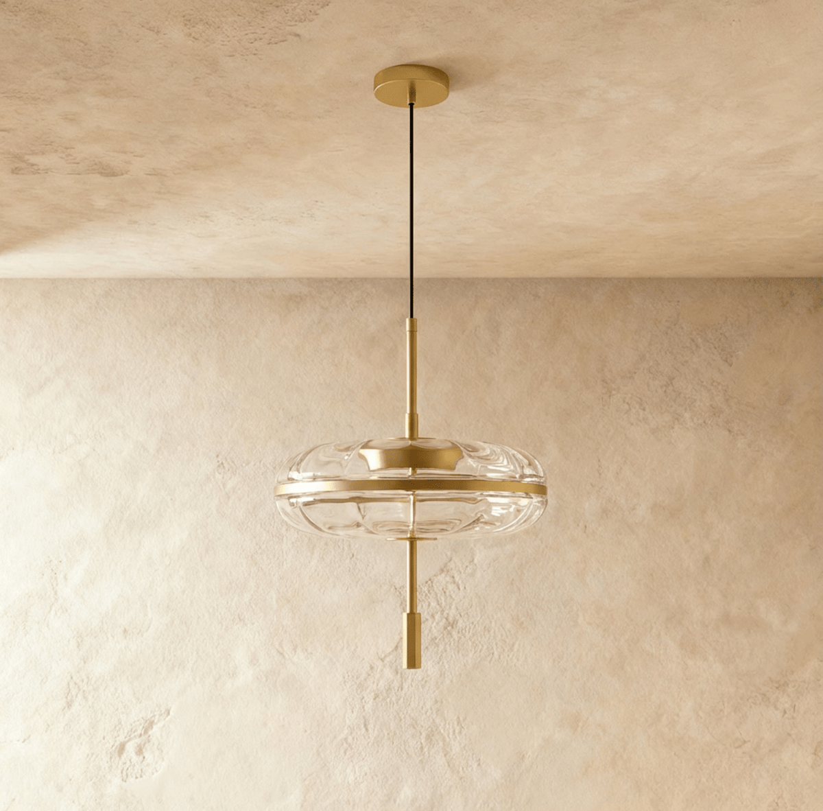 Rippled Glass Pendant Light With Sculptural Metal Frame And Soft Glow