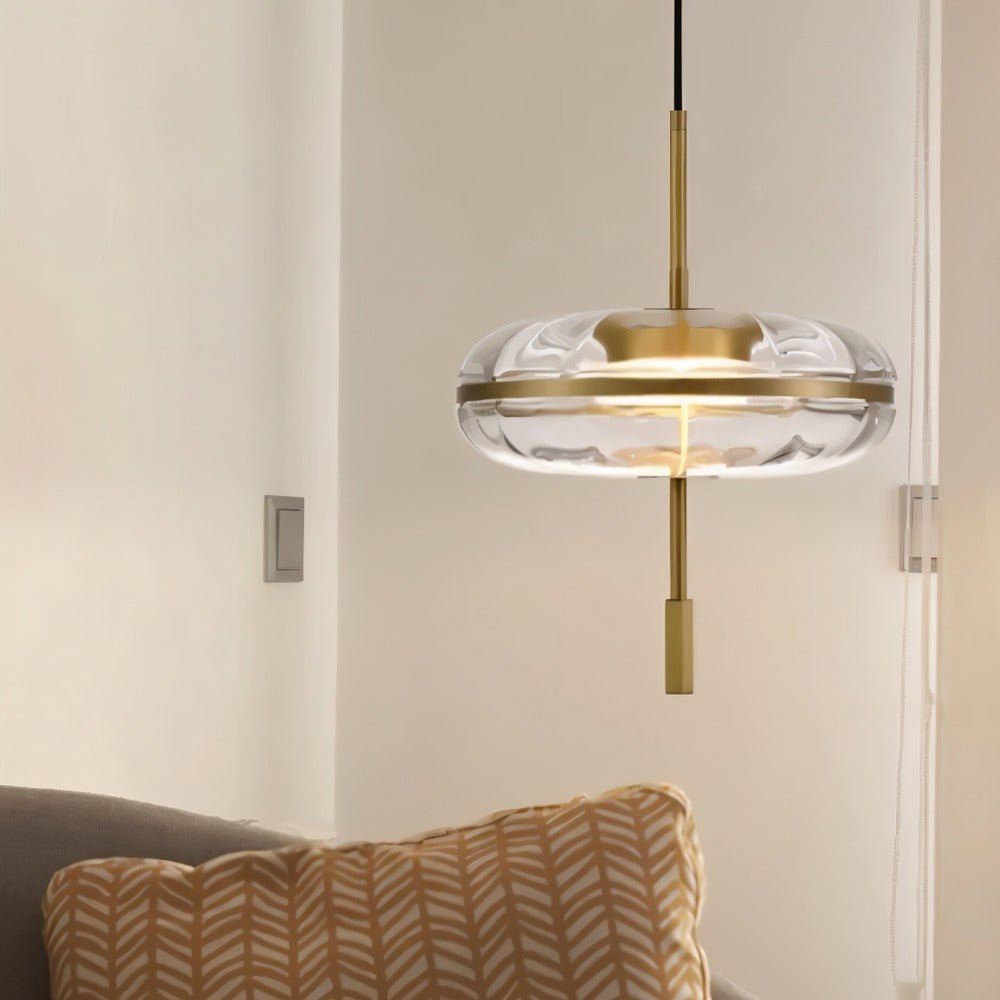 Rippled Glass Pendant Light With Sculptural Metal Frame And Soft Glow