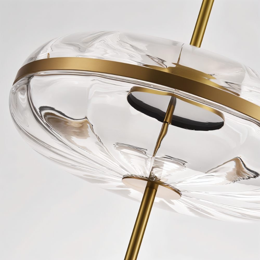 Rippled Glass Pendant Light With Sculptural Metal Frame And Soft Glow