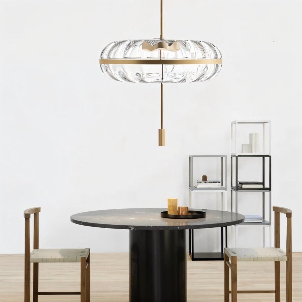 Rippled Glass Pendant Light With Sculptural Metal Frame And Soft Glow